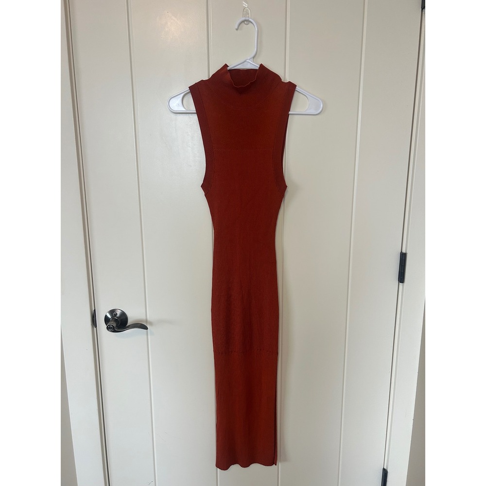 Good American Bodycon Ribbed Burnt Orange Sleeveless Mock Neck Dress Size 00/0